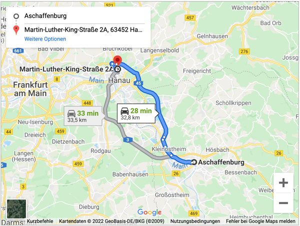 Markisen Aschaffenburg Google Maps nach Hanau