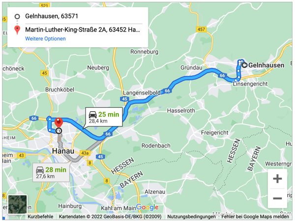 Fenstermarkisen Gelnhausen Google Maps nach Hanau