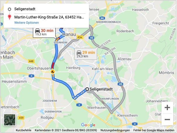 Markisen Seligenstadt Google Maps nach Hanau