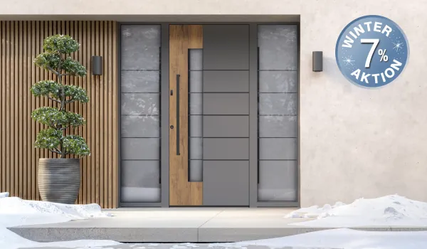 Winteraktion-inotherm-7 Schwarze Haustür im Winter